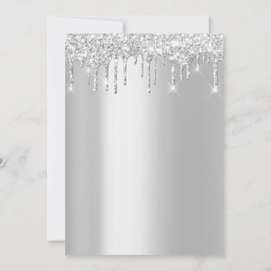 ブライダルシャワースウィート16グリッターラッシュシルバードリップ 招待状 (裏面)