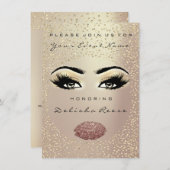 ブライダルシャワースウィート16番目のキスメイクアップバラ金ゴールド 招待状 (正面/裏面)