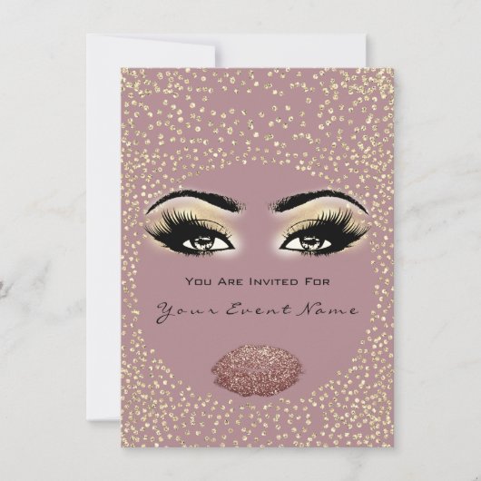 ブライダルシャワースウィート16番目のキスメイクアップ赤面 招待状 (正面)