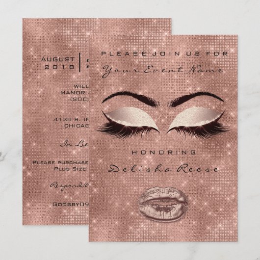 ブライダルシャワースウィート16番目のバラ金ゴールドグリッター赤面 招待状 (正面/裏面)