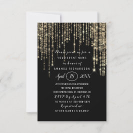 ブライダルシャワースウィート16番目の白黒金ゴールドストライプ 招待状