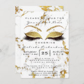 ブライダルシャワースウィート16thアイズメイクアップ金ゴールド大理石 招待状 (正面/裏面)