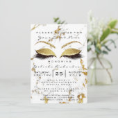 ブライダルシャワースウィート16thアイズメイクアップ金ゴールド大理石 招待状 (スタンド正面)