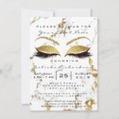 ブライダルシャワースウィート16thアイズメイクアップ金ゴールド大理石 招待状 (正面)