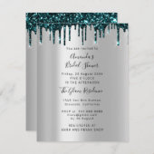 ブライダルシャワースウィート16thドリップスシルバーティール（緑がかった色）写真 招待状 (正面/裏面)