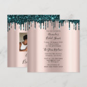ブライダルシャワースウィート16thドリップバラティール(緑がかった色)写真 招待状 (正面/裏面)