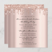 ブライダルシャワースウィート16thドリップバラ金ゴールド写真 招待状 (正面/裏面)