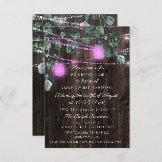 ブライダルシャワースウィート16thピンキージャースライト 招待状 (正面/裏面)