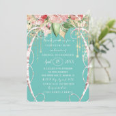 ブライダルシャワースウィート16thピンクローズ花模様アクア 招待状 (スタンド正面)