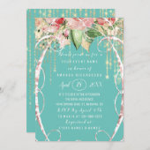 ブライダルシャワースウィート16thピンクローズ花模様アクア 招待状 (正面/裏面)