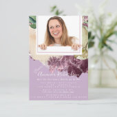 ブライダルシャワースウィート16thフォトネイビーパープルフローラ 招待状 (スタンド正面)