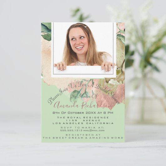 ブライダルシャワースウィート16thフォトミントピーチフローラ 招待状 (スタンド正面)