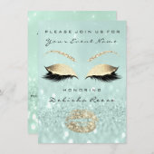 ブライダルシャワースウィート16thミントグリーングリッター 招待状 (正面/裏面)