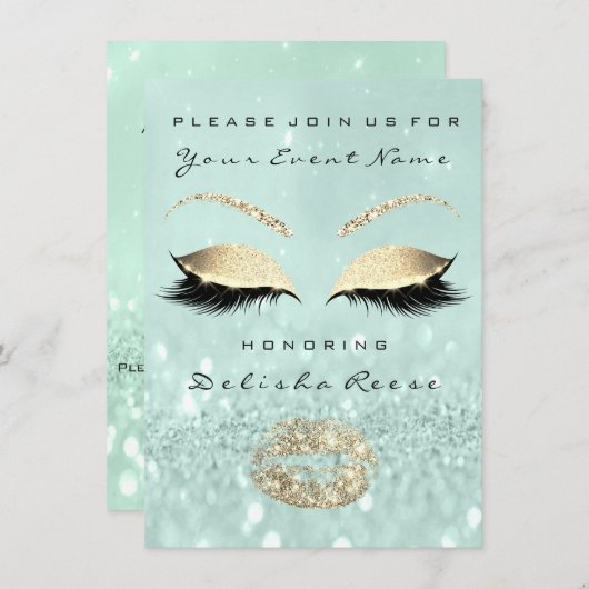 ブライダルシャワースウィート16thミントグリーングリッター 招待状 (正面/裏面)