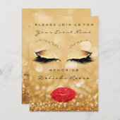 ブライダルシャワースウィート16th金ゴールドスパークリーグリッターレッド 招待状 (正面/裏面)