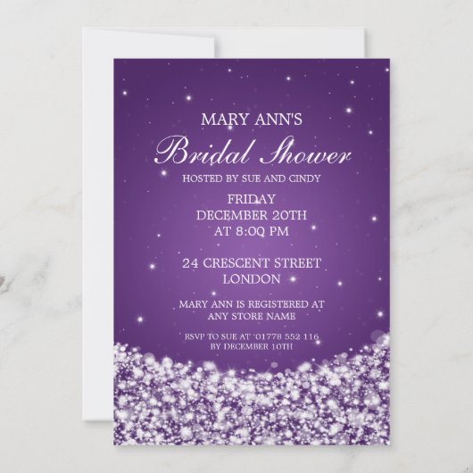 ブライダルシャワースターエレガントスパークルパープル 招待状 (裏面)