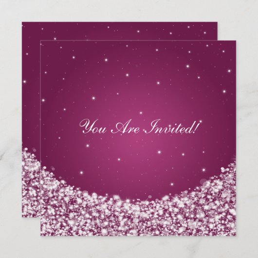 ブライダルシャワースターエレガントスパークルベリーピンク 招待状 (正面/裏面)