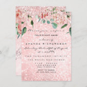 ブライダルシャワースパークバラピンクローズドレス花模様 招待状 (正面/裏面)