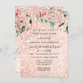 ブライダルシャワースパークバラピンクローズドレス花模様 招待状 (正面/裏面)