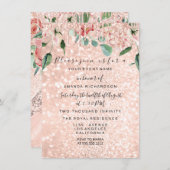 ブライダルシャワースパークバラ金ゴールドピンクドレス花模様 招待状 (正面/裏面)