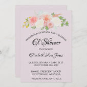 ブライダルシャワースペインの赤面ピンクアイボリーフローラ 招待状 (正面/裏面)