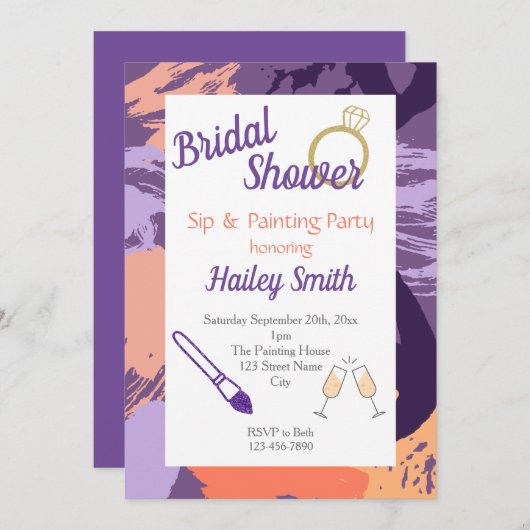 ブライダルシャワース絵を描プとパーティー 招待状 (正面/裏面)