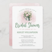 ブライダルシャワーセージピンクローズ 招待状 (正面/裏面)