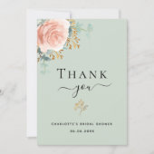 ブライダルシャワーセージ緑のフローラサンキューカード 招待状 (正面)