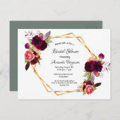 ブライダルシャワーセージ緑の金ゴールドバーガンディ招待 ポストカード (正面/裏面)
