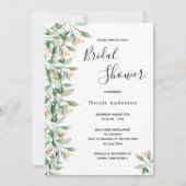 ブライダルシャワーセージ緑の黄金色の植物白 招待状 (正面)