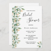 ブライダルシャワーセージ緑の黄金色の植物白 招待状 (正面/裏面)