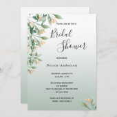 ブライダルシャワーセージ緑の黄金色の植物 招待状 (正面/裏面)
