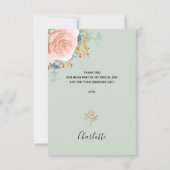 ブライダルシャワーセージ緑フローラバラ金ゴールドピンク サンキューカード (裏面)