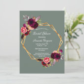 ブライダルシャワーセージ緑フローラ幾何学的ブルゴーニュ 招待状 (スタンド正面)