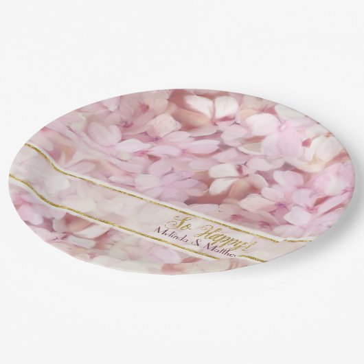 ブライダルシャワーソフトサマーピンクアジサイグリッター ペーパープレート (アングル)