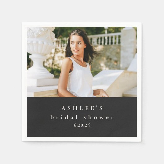 ブライダルシャワータイポグラフィフォトブラック スタンダードカクテルナプキン (正面)