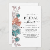 ブライダルシャワーターコイズピンクフローラ 招待状 (正面/裏面)