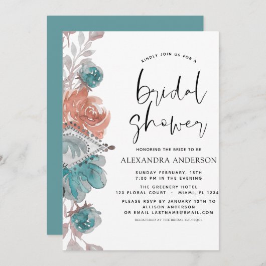 ブライダルシャワーターコイズピンク招待状 招待状 (正面/裏面)