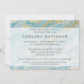 ブライダルシャワーターコイズ&金ゴールドマーブルスワールゲーデ 招待状 (正面)