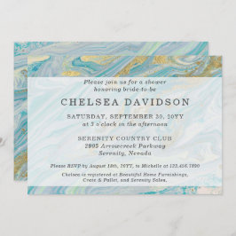 ブライダルシャワーターコイズ&金ゴールドマーブルスワールゲーデ 招待状