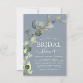 ブライダルシャワーダスティブルーグリーンリーユーカリ 招待状 (正面)