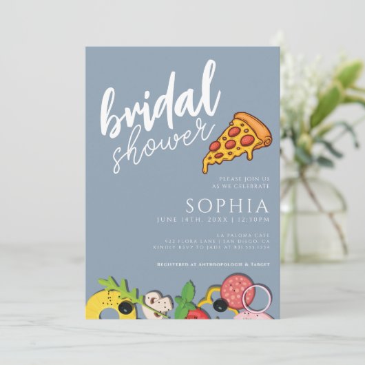 ブライダルシャワーダスティブルーピザシモダンック 招待状 (スタンド正面)