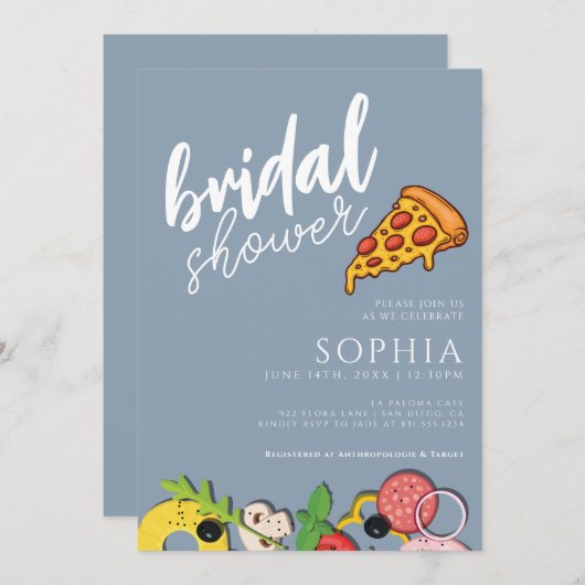 ブライダルシャワーダスティブルーピザシモダンック 招待状 (正面/裏面)