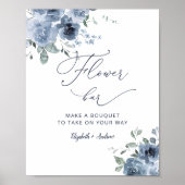 ブライダルシャワーダスティブルーフラワーバー標識 ポスター (正面)