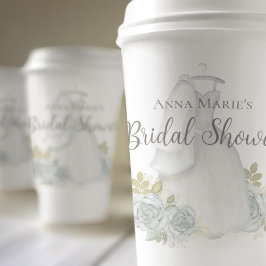 ブライダルシャワーダスティブルー結婚ズドレスフローラバラ 紙コップ