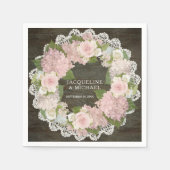 ブライダルシャワーダークウッドレースアジサイバラリース スタンダードカクテルナプキン (正面)