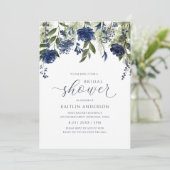ブライダルシャワーダークブルーワイルドフラワーグリーン 招待状 (スタンド正面)