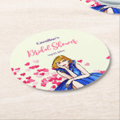 ブライダルシャワーダーク王室のブルーカクテルガウン ラウンドペーパーコースター (アングル)