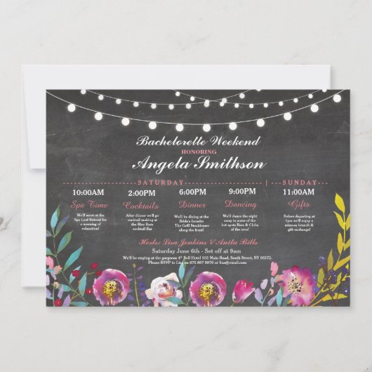 ブライダルシャワーチョークサンゴの旅程バチェロレッテ 招待状 (正面)