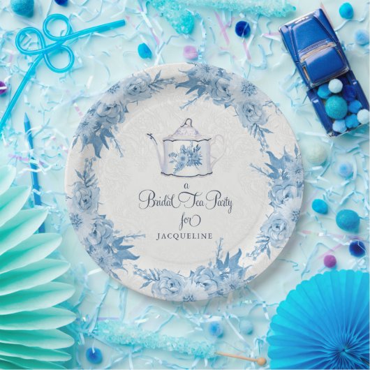 ブライダルシャワーティーエレガントパーティーほこりっぽいブルーフローラ ペーパープレート (パーティー)